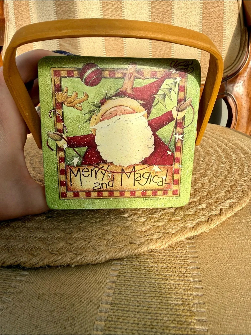 Vintage 1997 Merry and Magical Green Holiday Picnic Basket